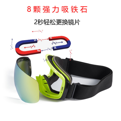 Magnet interchangeable lenses Ski glasses Large spherical suction double-layer goggles Snow mountain windscreen anti-fog supplier